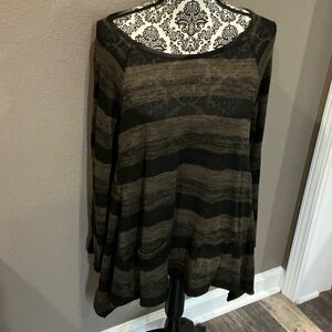 Sweaterworks Black and Brown Striped Long Sleeve Top Size Large
